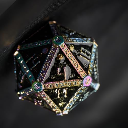 Metal DND Dice Set for D&D Dungeons and Dragons RPG Game Skull Wizard Theme Polyhedral Dice with Metal Gift Box for Dice Goblin Collectable Unique Skeleton Halloween Accessories (Iridescent) - color: Iridescent