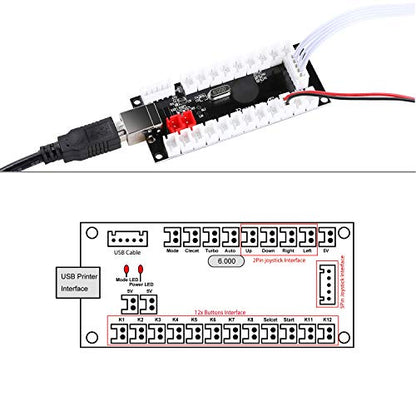 Hikig Arcade DIY Parts Kit USB Encoder to PC Games 5Pin Joystick + 2X 24mm & 8X 30mm Arcade Buttons for Arcade PC Game Console, MAME, Raspberry Pi Retro Game Controller DIY, Windows - Color Black