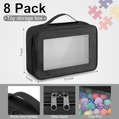 Abbylike 8 Pack Toys Storage Bags with Handle and Clear PVC Window, Classic Bricks Building Set Organization Bags, Car Toy Traveling Carrying Case for Puzzles Board Games Building Blocks (Black) - color: Black