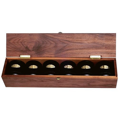 Golden Gate Dice Shaker Cup Set of Six in Walnut Presentation Case Includes Thirty White Dice and a Book of Dice Games (Includes Liars Dice) (Dice Cup Set) - style: Six-Leather Dice Cups In Walnut Case (Not Personalized)