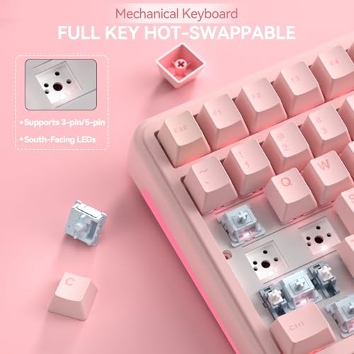 SOLAKAKA A99 Pro Wireless Gaming Keyboard with LCD Screen & Metal Knob, 96% Layout Mechanical Keyboard, 2.4GHz/BT5.0/USB-C, Hot Swappable, Creamy Keyboard with Gasket Structure, RGB, for Win/Mac - color: Pink