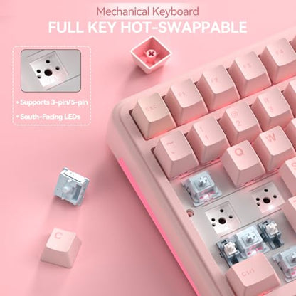 SOLAKAKA A99 Pro Wireless Gaming Keyboard with LCD Screen & Metal Knob, 96% Layout Mechanical Keyboard, 2.4GHz/BT5.0/USB-C, Hot Swappable, Creamy Keyboard with Gasket Structure, RGB, for Win/Mac - color: Pink