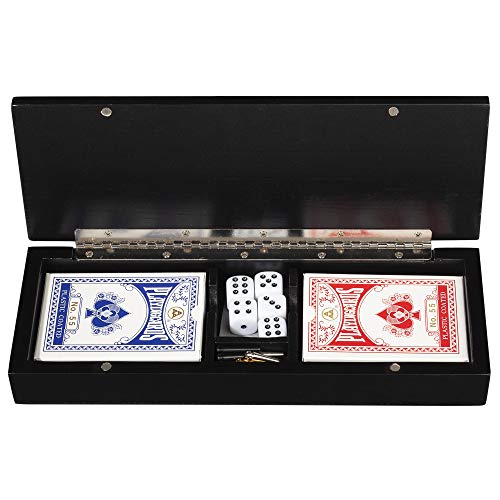 WE Games 3 Player Wood Cribbage Set - Easy Grip Pegs and 2 Decks of Cards Inside of Board - Black Stained - color: Black Stain