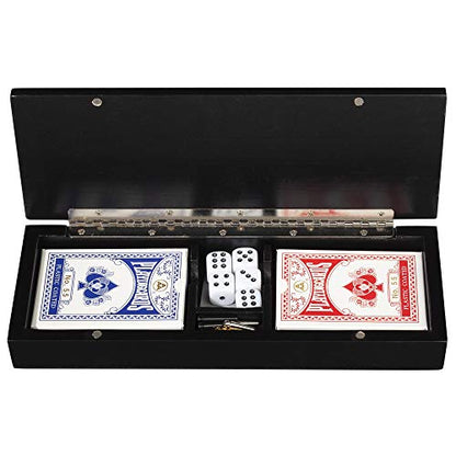 WE Games 3 Player Wood Cribbage Set - Easy Grip Pegs and 2 Decks of Cards Inside of Board - Black Stained - color: Black Stain