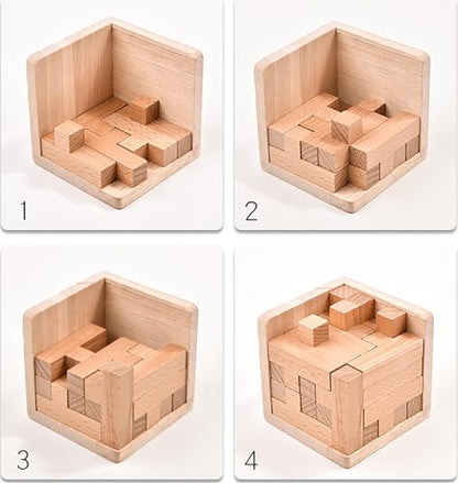 AHYUAN Wooden Brain Teaser Puzzles Cube Stocking Stuffers Wooden Puzzles T-Shaped Jigsaw Logic Puzzle Educational Games Toy for Kids and Adults (Coffee and Natural) - color: Coffee and Natural