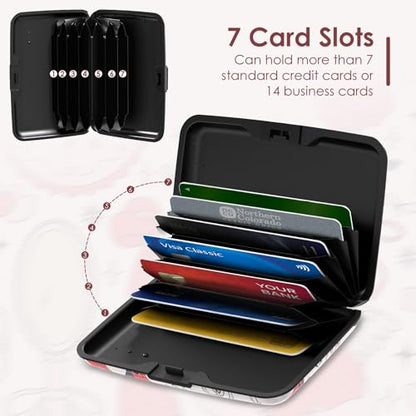 Credit Card Holder for Women, RFID Blocking Aluminum Hard Card Case, Mini Metal Wallet for Business Travel, Pink Bow Love - color: Pink Bow Love