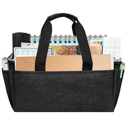 Multi-Functional Tote Craft Bag Desktop File Folder Carrying Bag With Pockets For Art,Craft,Sewing, Travel, Daily Use,Office (Black) - color: Black