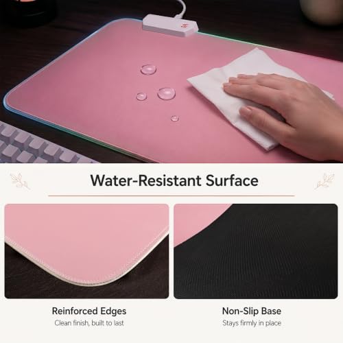 Pink RGB Gaming Mouse Pad, 35.4 × 15.7 Inch XXL Mouse Pad for Desk, 13 Light Modes, Non-Slip Rubber Base, Waterproof, for PC Laptop Office Gaming Use - color: Pink 35.4 ×15.7‘’