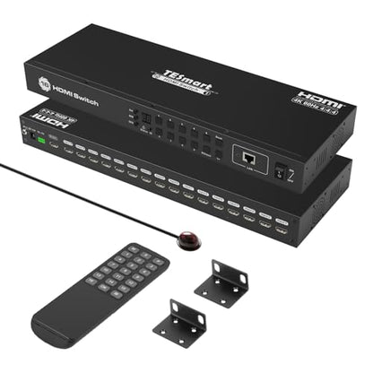 TESmart 16×1 HDMI Switch 16 in 1 Out 4K HDMI Switcher with IR Remote 4K@60hz 16 Port HDMI Switch Box HDCP 2.2,Auto Switch,19-inch Rack-Ears Mount,LAN Port Control,Auto Scan Switch - style: HDMI Switch 16 ports 4K@60Hz