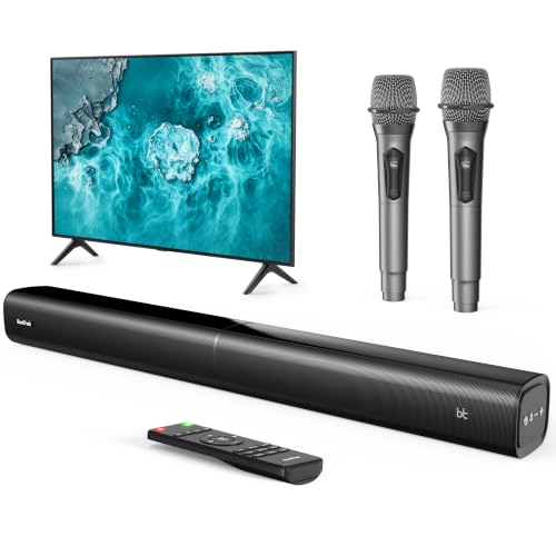 Suntrok Soundbar for TV, 2.0CH Home Theater Bluetooth 5.3 Speaker System with 2 Wireless Karaoke Mics, Surround Sound Audio with HDMI ARC/Optical/AUX/USB, for Movie/Music/News Family Party