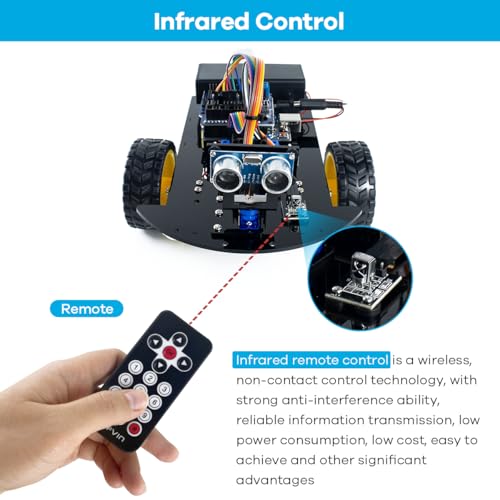 LAFVIN 2WD Smart Robot Car Kit with R3 Board, Ultrasonic Sensor, L298N Motor Driver, IR Remote Control, Obstacle Avoidance STEM Educational DIY Kit for Beginners - size: V1