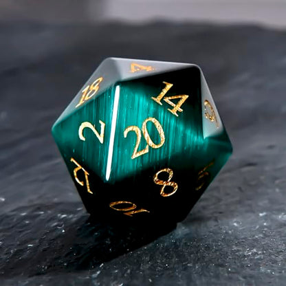 1PCS Gem D20 DND Dice - 25mm 20 Sided Crystal Cat Eye D&D Dice for Dungeons and Dragons, RPG, Roleplaying Games MTG Table Games, Handmade Polyhedral Dice (Green Cat Eye) - color: Cat Eye-green