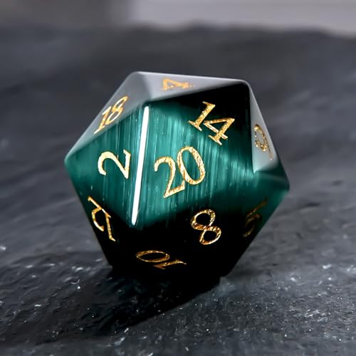 1PCS Gem D20 DND Dice - 25mm 20 Sided Crystal Cat Eye D&D Dice for Dungeons and Dragons, RPG, Roleplaying Games MTG Table Games, Handmade Polyhedral Dice (Green Cat Eye) - color: Cat Eye-green