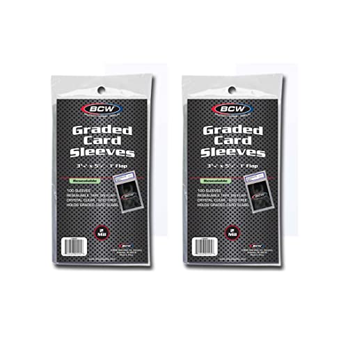 BCW Resealable Graded Card Sleeves | 200 Pack | Universal Fit for PSA, Beckett, SGC & More | Acid-Free Archival Polypropylene | 3¾ x 5½ with 1” Flap - style: 200 Pack