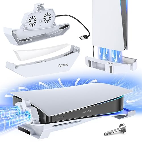 Kytok PS5 Stand & Cooling Fan for Disc & Digital Editions, Horizontal & Vertical Stand with Cooler for Playstation 5 Console