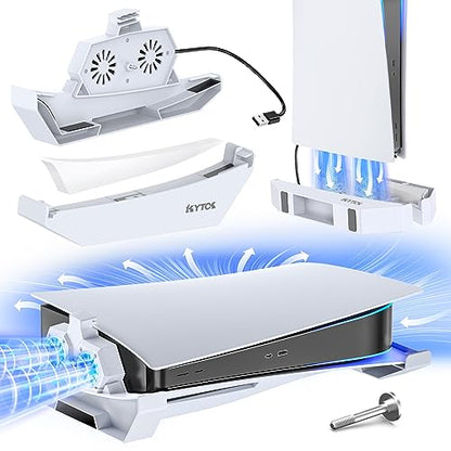 Kytok PS5 Stand & Cooling Fan for Disc & Digital Editions, Horizontal & Vertical Stand with Cooler for Playstation 5 Console