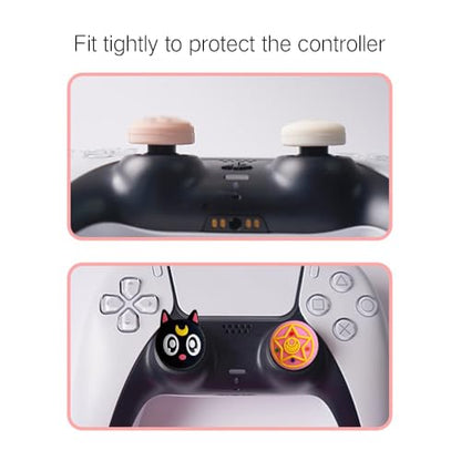 PERFECTSIGHT 4 PCS Cute Thumb Grip Caps for PS5/PS4/Xbox One (Series X, S)/NS Switch Pro Controller, Magic Moon Analog Stick Grips Thumbsticks, Kawaii Silicone Joystick Button Covers (Luna) - color: Black Luna