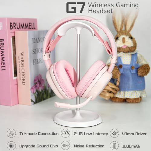 G7 Wireless Gaming Headset, Surround Sound 10ms Low Latency, PC Headset with Detachable Noise Canceling Mic, 40mm Driver, Tri-Mode 2.4G/BT5.2/Wired, Over Ear Headphone for PS5,PS4,Switch - color: Pink