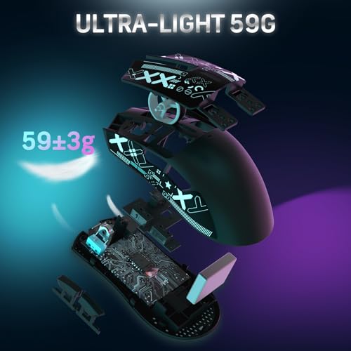 MAGIC-REFINER Attack Shark X11 59g Lightweight Wireless Gaming Mouse,RGB Charging Dock,Tri-Mode-BT/2.4G Wireless/Wired Mouse with Grip Tape,22000 DPI,5 Programmable Buttons for Pc/Mac(Black&Sticker) - color: Black & Griptape