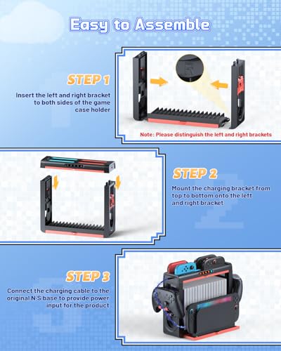 FASTSNAIL Organizer Station for Nintendo Switch 2, Charging Dock for Joycon | Switch 2/1 Compatible, Retractable Storage Stand, Charge 4 Joypads Simultaneously, Holds 16 Discs+14 Game Card+Pro Controller