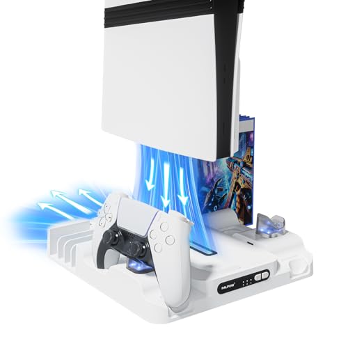 Cooling Station Stand for PS, Cooling Fan Station with Dual Controller Charger Compatible with P5 Pro/Slim Console, Cooler Station Stand for Ps Accessories with 3-Level Fan&LED Light