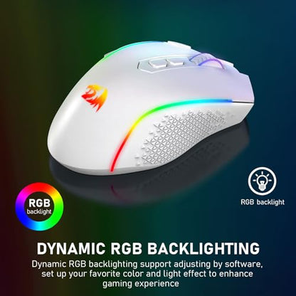 Redragon M810 MAX Wireless RGB Gaming Mouse 12000 DPI Remapping Keys | Cable-Free 0 Delay, Smooth Precise Tracking, Rapid-Fire Macro Keybinds, Vibing Backlight, Ergonomic Grip Body Comfort - color: White, style: M810 PRO MAX