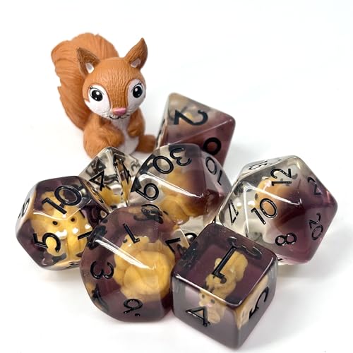 Sage's Portal Animal Familiars Resin DND Dice Set Polyhedral Dice Set for Dungeons and Dragons RPG Pathfinder Tabletop TTRPG (Squirrel + Figurine) - color: Squirrel + Mini Figure, style: Dice Set +Mini Figure