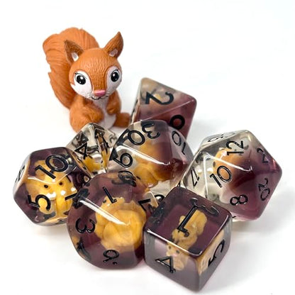 Sage's Portal Animal Familiars Resin DND Dice Set Polyhedral Dice Set for Dungeons and Dragons RPG Pathfinder Tabletop TTRPG (Squirrel + Figurine) - color: Squirrel + Mini Figure, style: Dice Set +Mini Figure