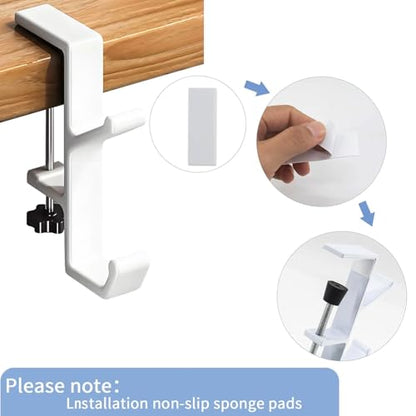 Headphone Stand - Aluminum Alloy Headphone Holder, Under Headset Stand for Desk Fit for PC Gaming Headset Hanger Hook Suitable for Office, Computer, Student Class Desk, Handmade Creator Table (Blanco)