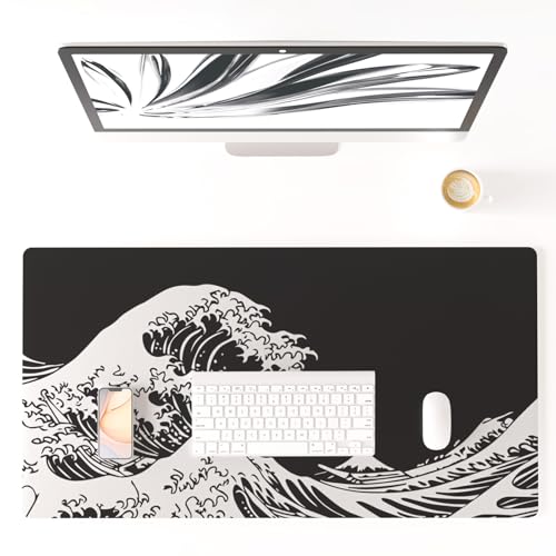 Colorful Star Japanese Sea Waves PU Leather Desk Pad, 31.5" x 15.7" | Waterproof Desk Mat Large Keyboard and Gaming Mouse Pads for Office, Non-Slip Writing Pad Desk Accessories for Women Men - color: Japanese Sea Waves, size: 31.5" x 15.7"