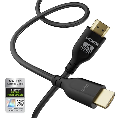 Pixio 8K HDMI 2.1 Cable Ultra High Speed 10FT 8K 60Hz 4K 120Hz Nylon Braided, Gold Plated Connector, Anti-Breakage, HDR10+, dtsx, eARC, HDCP, Dolby Compatible - color: Black, size: 10 ft