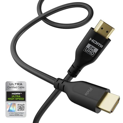 Pixio 8K HDMI 2.1 Cable Ultra High Speed 10FT 8K 60Hz 4K 120Hz Nylon Braided, Gold Plated Connector, Anti-Breakage, HDR10+, dtsx, eARC, HDCP, Dolby Compatible - color: Black, size: 10 ft