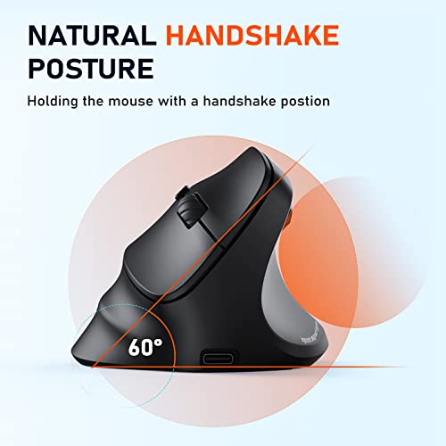 MEETION Ergonomic Mouse Wireless, RGB Backlit Vertical Mouse, 4 Adjustable DPI Rechargeable Mice for Bluetooth(5.2 + 3.0) & USB, for Mac/Windows/PC/Tablet/iPad, Black - color: Right Black