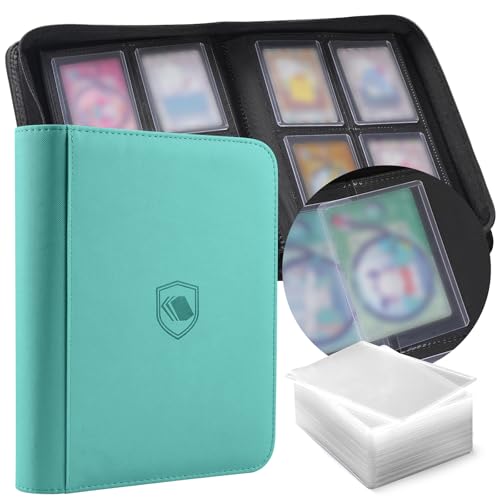Toploader Binder, Holds 160 Toploaders, 100 Toploaders INCLUDED, 4-Pocket PU Cover Top Loader Binder for 3" x 4" Rigid Toploader, Ringless Double-Sided Toploader Card Binder for TCG, Sport Cards - color: Teal, size: 4 Pocket