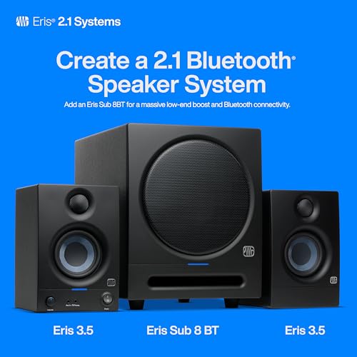 PreSonus Eris 3.5 Powered Studio Monitors, Pair — | 50W, Woven-Composite Woofer, Silk-Dome Tweeter, Black - color: Black, size: 3.5"