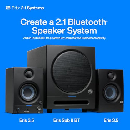 PreSonus Eris 3.5 Powered Studio Monitors, Pair — | 50W, Woven-Composite Woofer, Silk-Dome Tweeter, Black - color: Black, size: 3.5"
