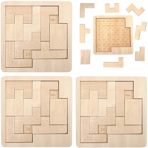 Daily Calendar Puzzle for Adults,A Puzzle to Challenge 365+ Date,Office Logic Wooden Puzzles (3 Pack) - style: 3 Pack