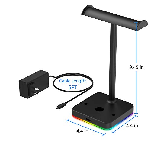 KAFRI RGB Dual Headphone Stand with Wireless Charger Desk Gaming Double Headset Holder Hanger Rack with 10W/7.5W QI Charging Pad and QC 3.0 USB Port - Suitable for Gamer Desktop Table Game Earphone - color: Black- Dual