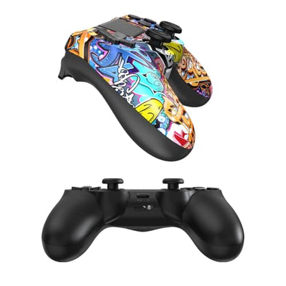 TIANHOO Wireless Controller Compatible with PS4/Pro/Slim | with Vibration Feedback, Motion Sensing, Touchpad, Light Bar, Share, 3.5mm Headphone Jack (Graffiti, Black) - color: Graffiti, Black