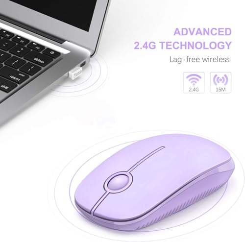 Unipows Wireless Mouse-2.4G Slim Portable Computer Mouse, Purple | Nano Receiver, Less Noise Mobile Optical Mice for Notebook, PC, Laptop, Desktop - color: Pure Purple