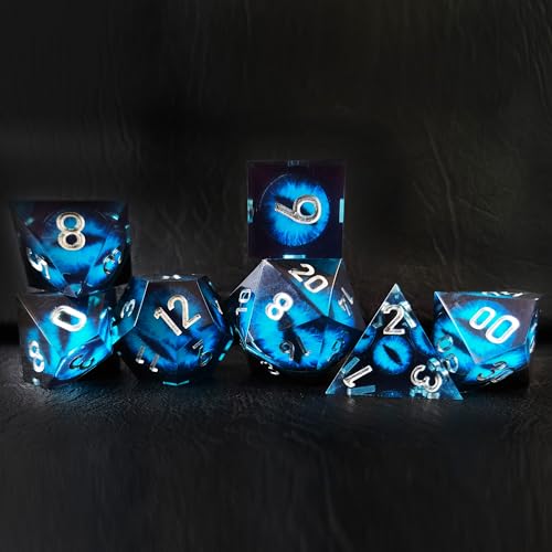 BESCON Dragon's Eye Sharp Edged Polyhedral Dice Set of 7, Handmade Dragon's Eye Dice for Role Playing Game - color: Blue Eye Set