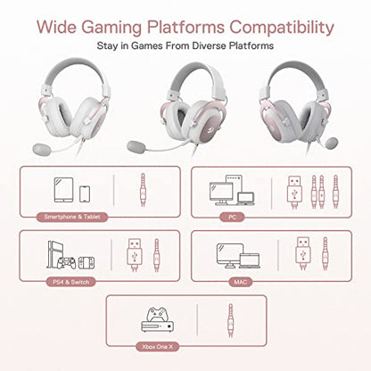 Redragon H510 Zeus White Wired Gaming Headset - 7.1 Surround Sound - Memory Foam Ear Pads - 53MM Drivers - Detachable Microphone - Multi Platforms for PC, PS4/3 & Xbox One/Series X, NS - color: White H510