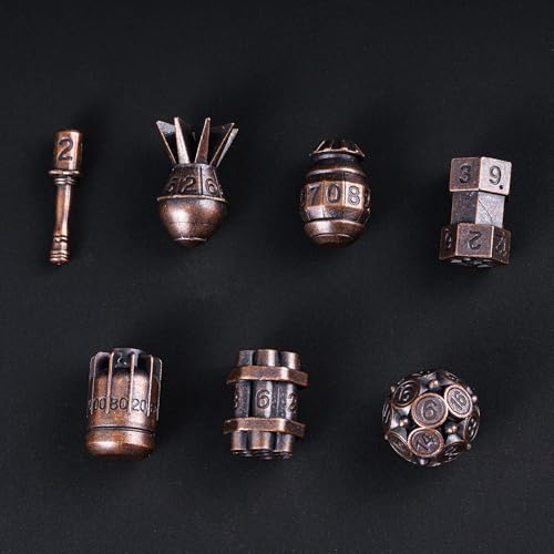 UDIXI Metal Dice Set D&D 7PCS RPG Polyhedral Metal DND Dice Set Copper | Bomb Shape, Solid Metal, Cool Design, Leather Pouch Packaging, for Dungeons and Dragons Role Playing Games Tabletop Games - color: Copper