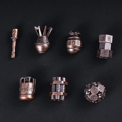 UDIXI Metal Dice Set D&D 7PCS RPG Polyhedral Metal DND Dice Set Copper | Bomb Shape, Solid Metal, Cool Design, Leather Pouch Packaging, for Dungeons and Dragons Role Playing Games Tabletop Games - color: Copper