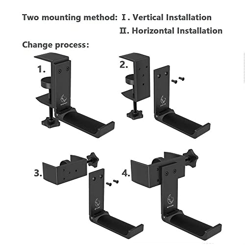 Under Desk Headphone Hanger, Foldable Aluminum Headset Hook for Clean Desk Setup, Space Saving Clamp Mount for Gaming & Home Office
