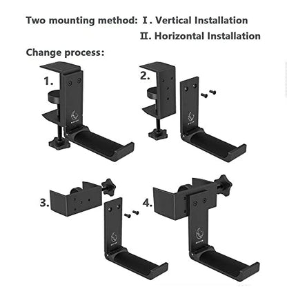 Under Desk Headphone Hanger, Foldable Aluminum Headset Hook for Clean Desk Setup, Space Saving Clamp Mount for Gaming & Home Office
