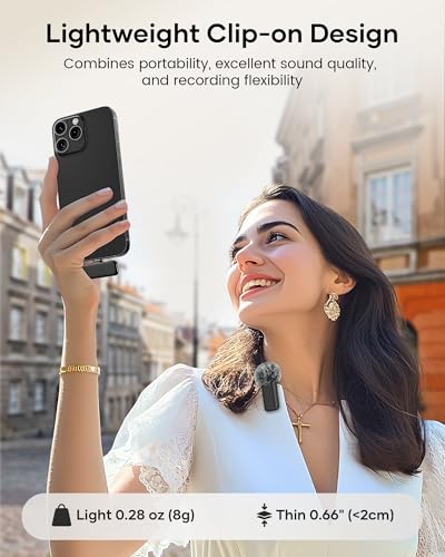 KUKIHO Wireless Lavalier Microphone with Charging Case, 36H Battery Life, Noise Cancellation, 135ft Range, Plug-and-Play Clip-On Mic for iPhone, iPad, Android, YouTube, Vlog, Live Streaming - color: Matte Black, size: With Case
