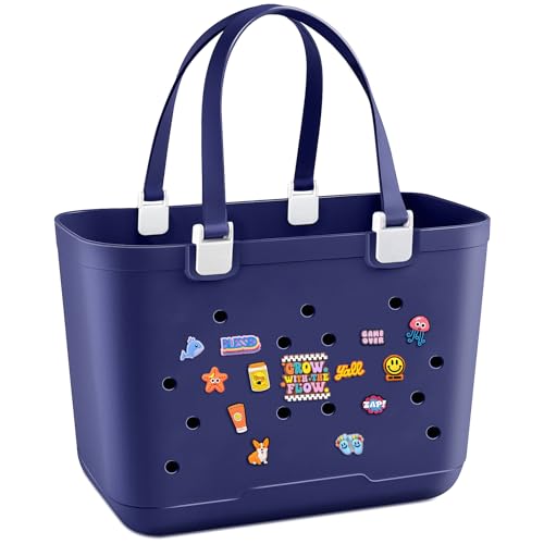 X-Large Rubber Beach Tote Bag, 18.9 "L x 9.4 "W x 13.8 "H Waterproof EVA Beach Totes with Zipper Pocket - color: Midnight Blue