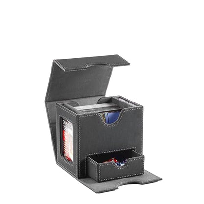 CMFYlive Card Deck Box for Commander Deck Box MTG Deck Box Fits 100 Double Sleeved Cards, Magic Commander TCG Card Storage Box with 2 Dividers,Drawstring Bag and 1 Toploader (Black/Grey) - color: Black/Grey
