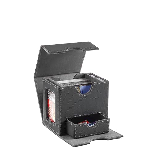 CMFYlive Card Deck Box for Commander Deck Box MTG Deck Box Fits 100 Double Sleeved Cards, Magic Commander TCG Card Storage Box with 2 Dividers,Drawstring Bag and 1 Toploader (Black/Grey) - color: Black/Grey